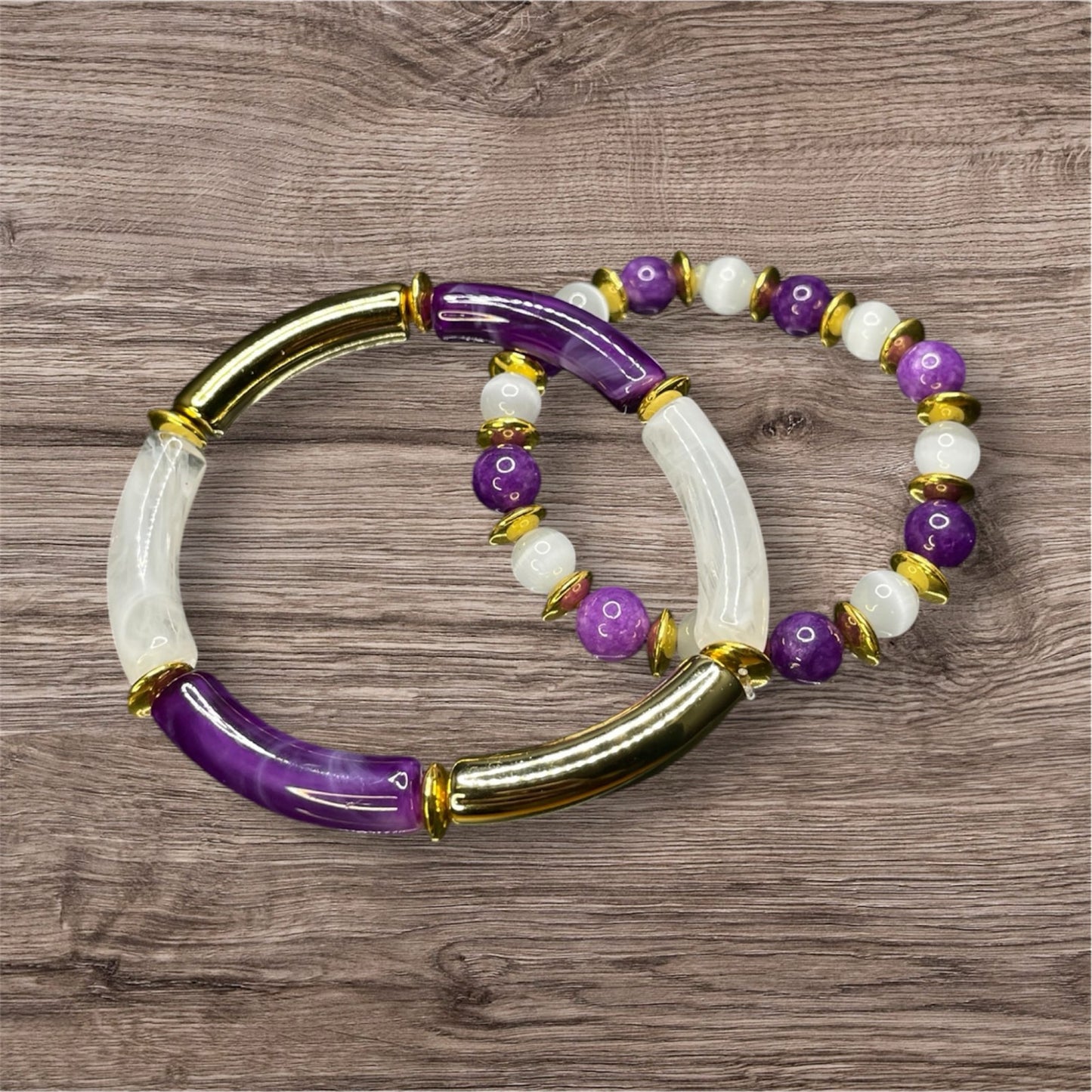 14K/Glass Purple & White Bracelet