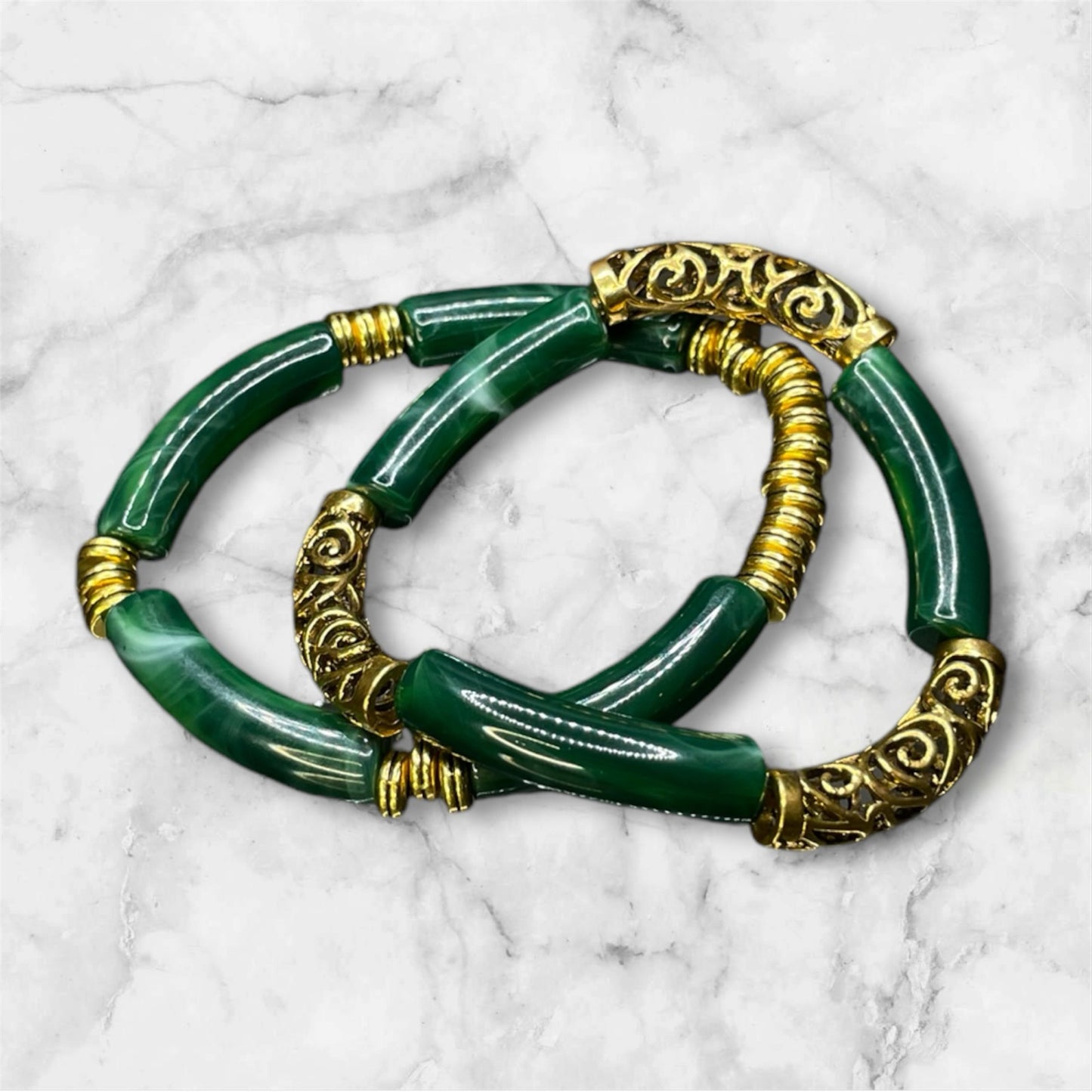 Seaweed Green and Gold Bracelet