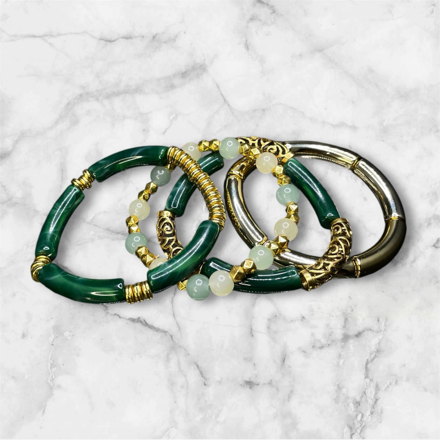 Seaweed Green and Gold Bracelet