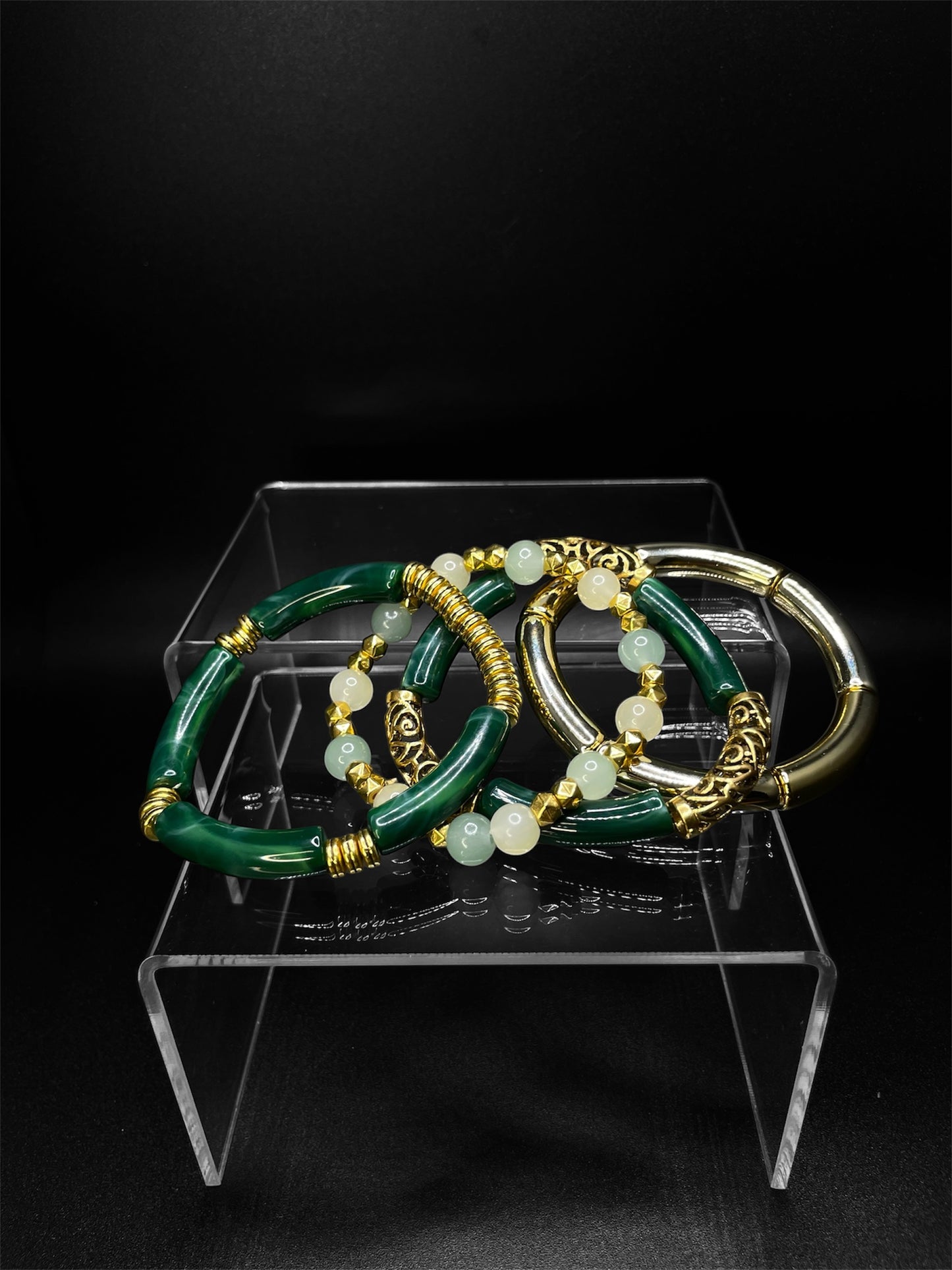 Seaweed Green and Gold Bracelet