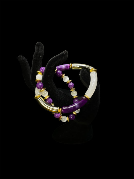 14K/Glass Purple & White Bracelet