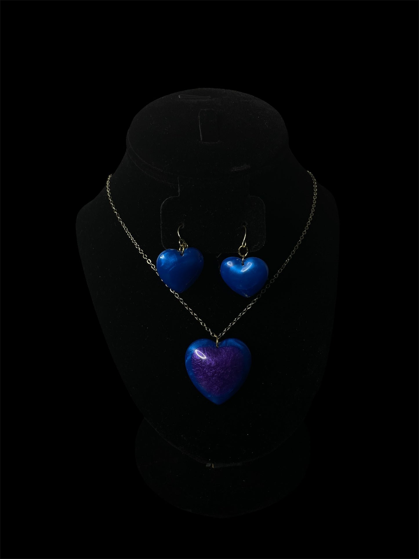 Blue and Purple Heart Necklace Set