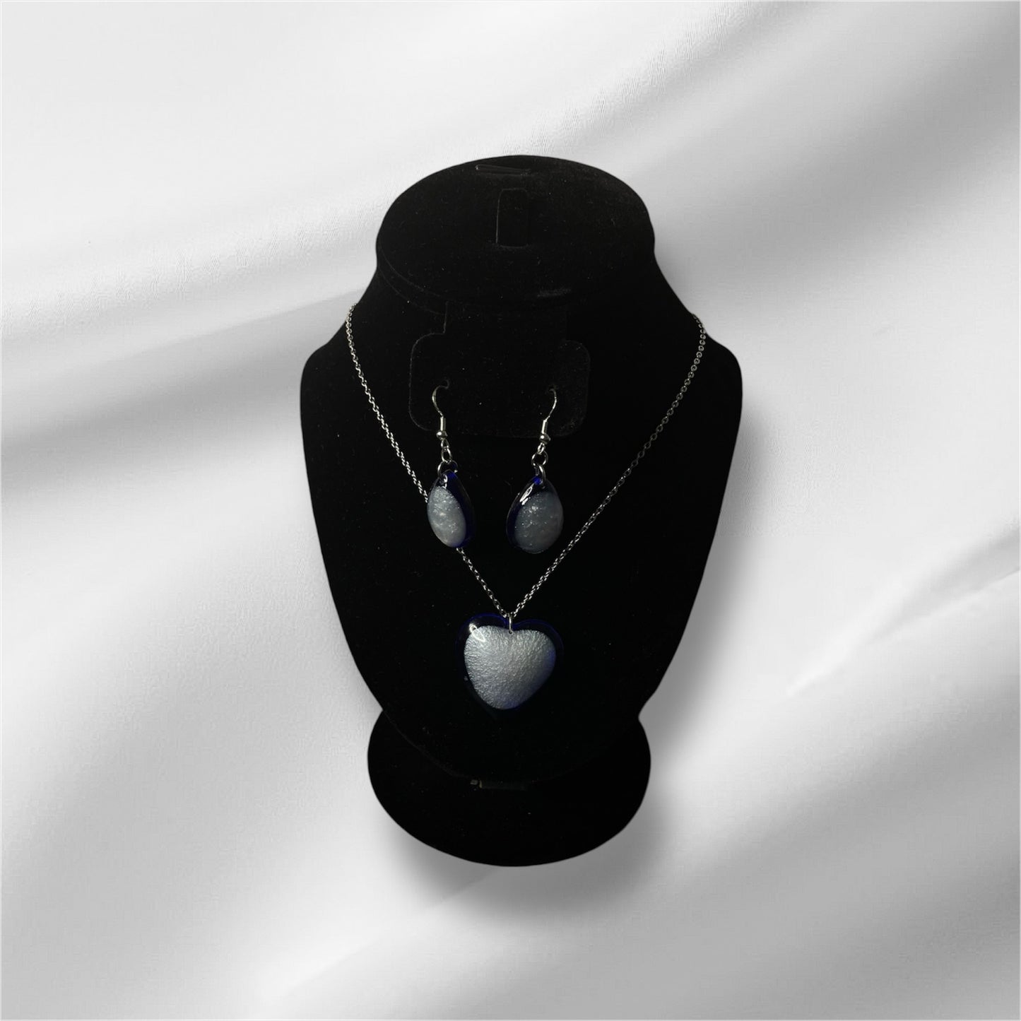 Blue Pearl Heart Necklace Set