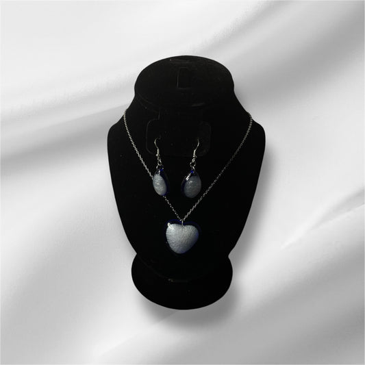 Blue Pearl Heart Necklace Set