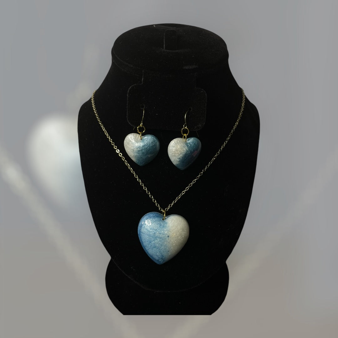 Baby Blue Heart Necklace Set