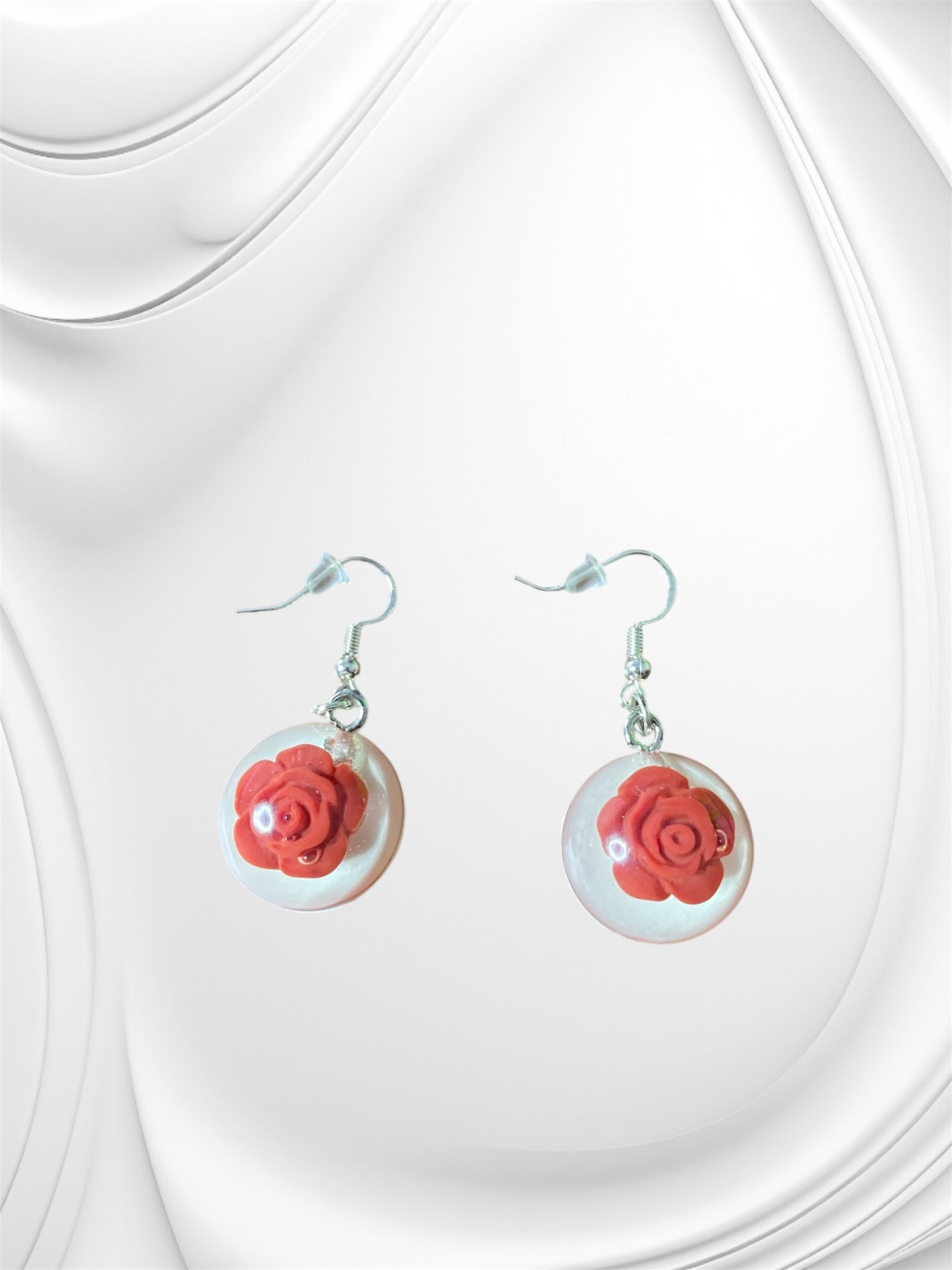 Red Rose Circle Earrings