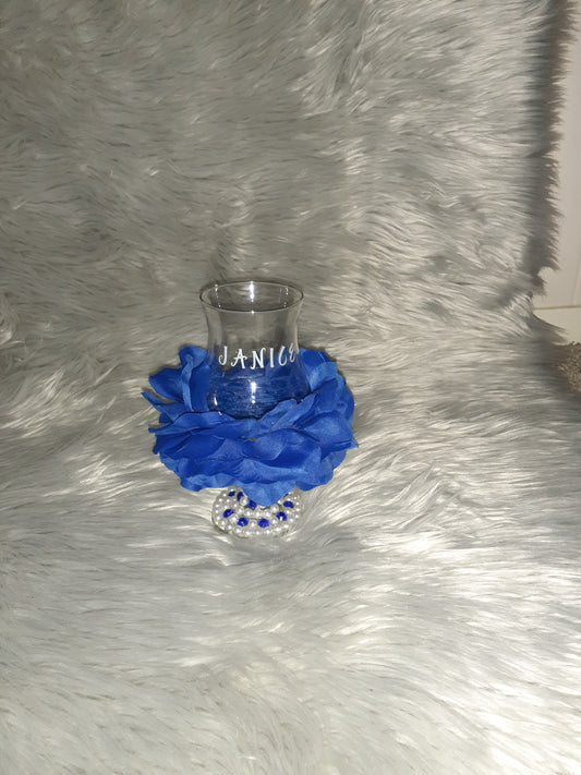 Blooming Blue Flower Wine Glass