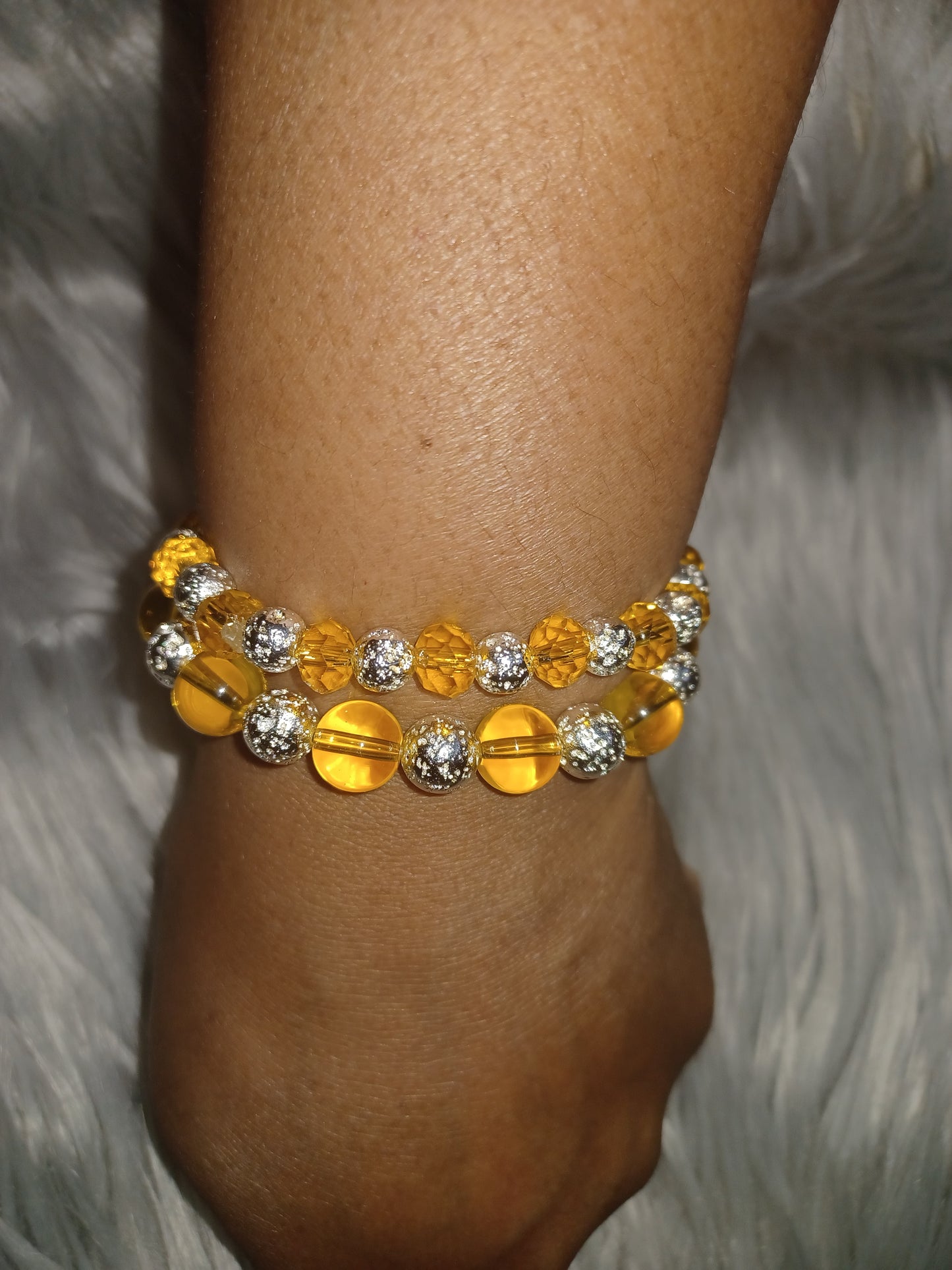 Yellow Glass & Silver Lava Bracelet