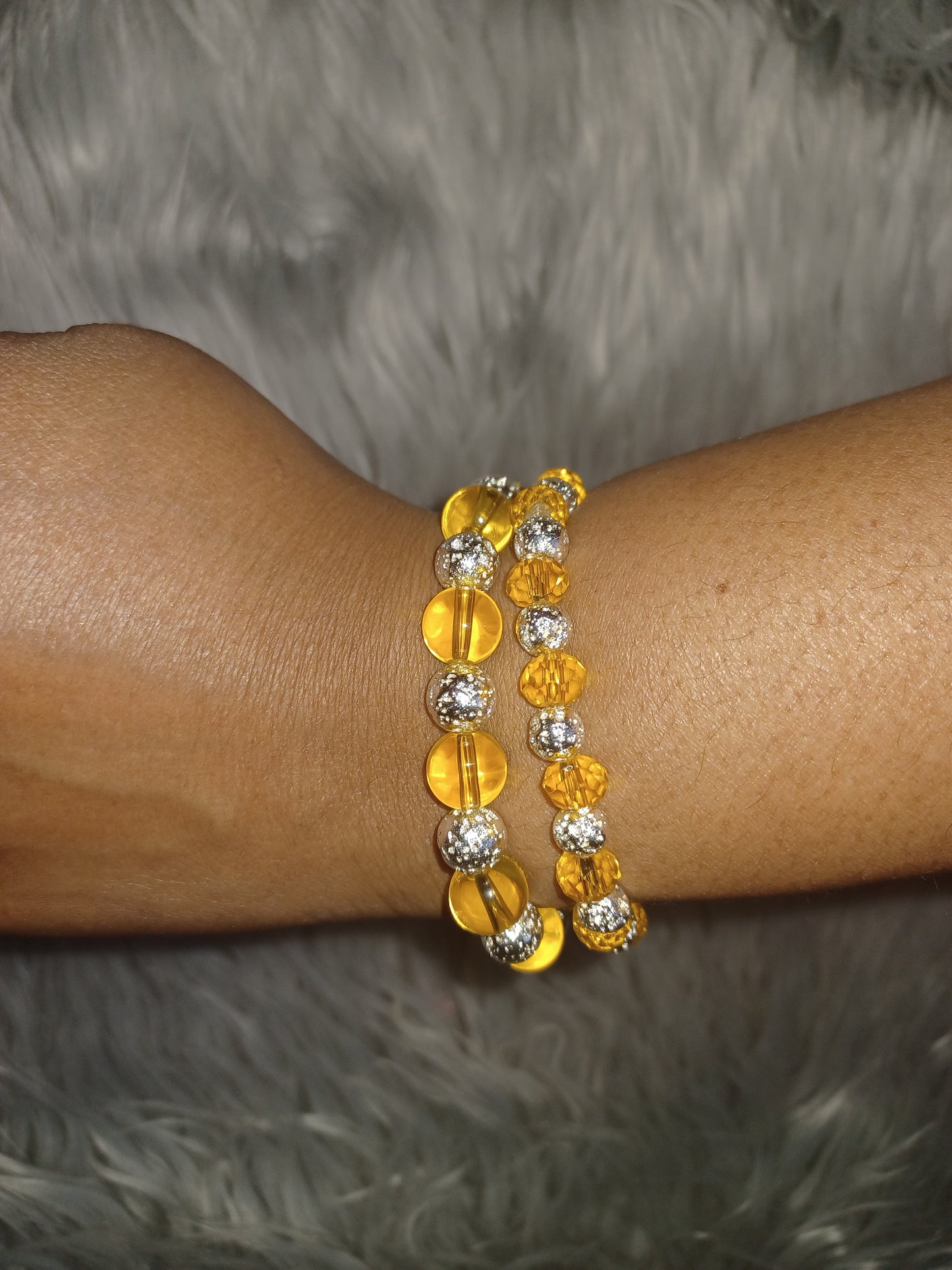 Yellow Glass & Silver Lava Bracelet