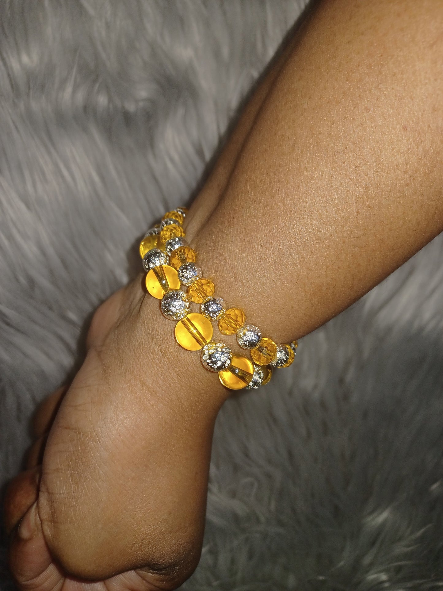 Yellow Glass & Silver Lava Bracelet