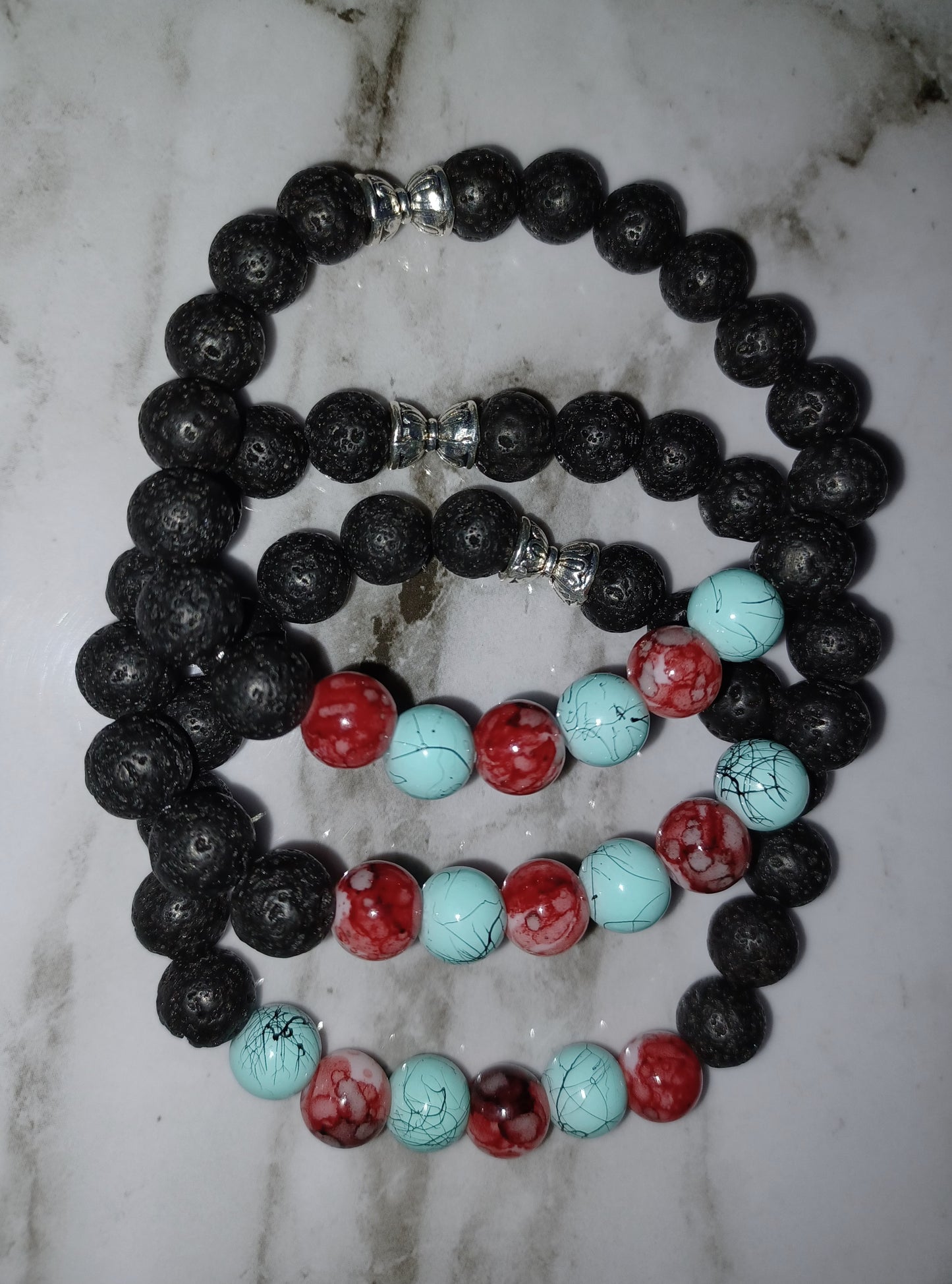 Teal & Burgundy Glass/Stone Bracelet