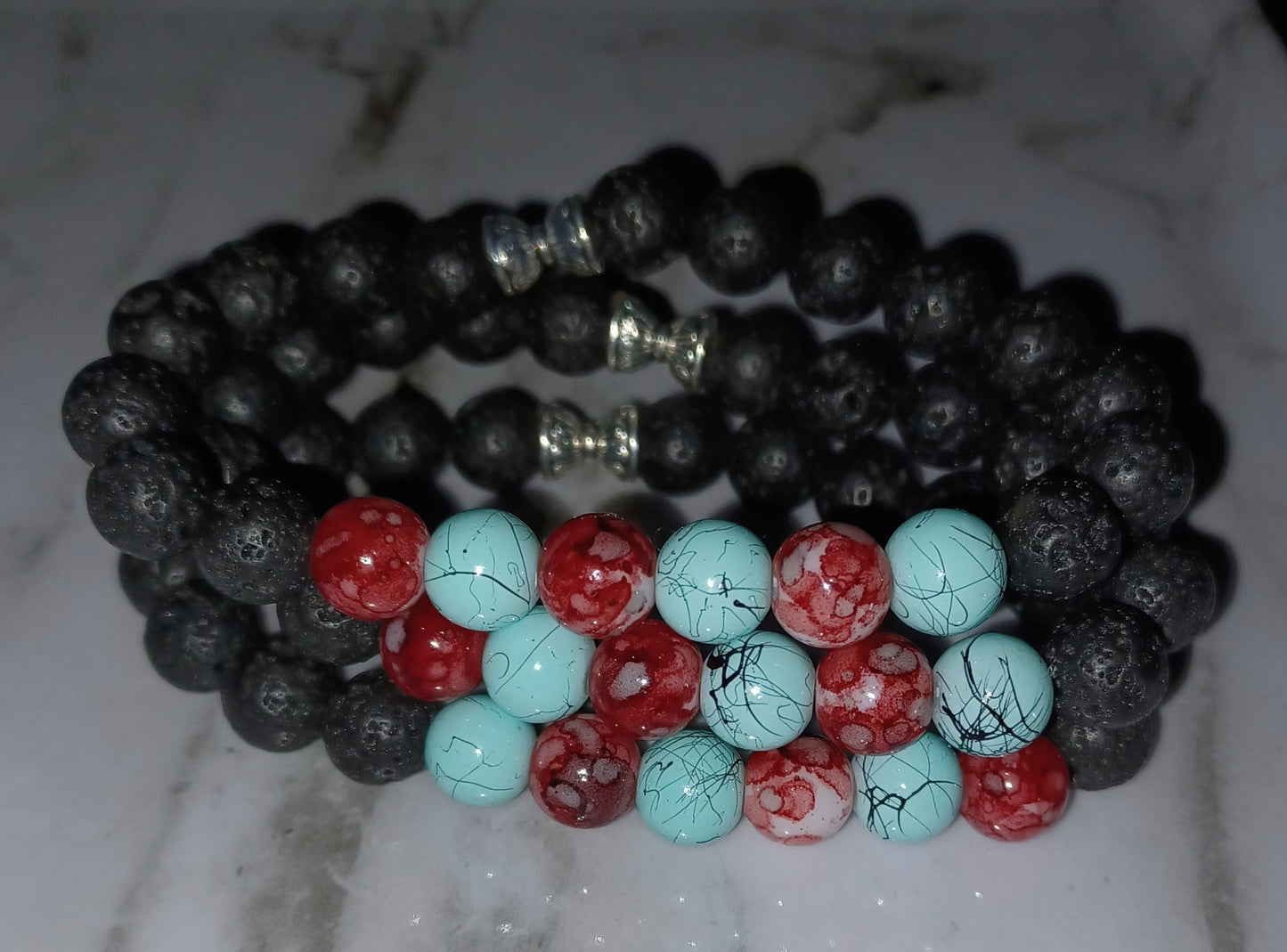 Teal & Burgundy Glass/Stone Bracelet