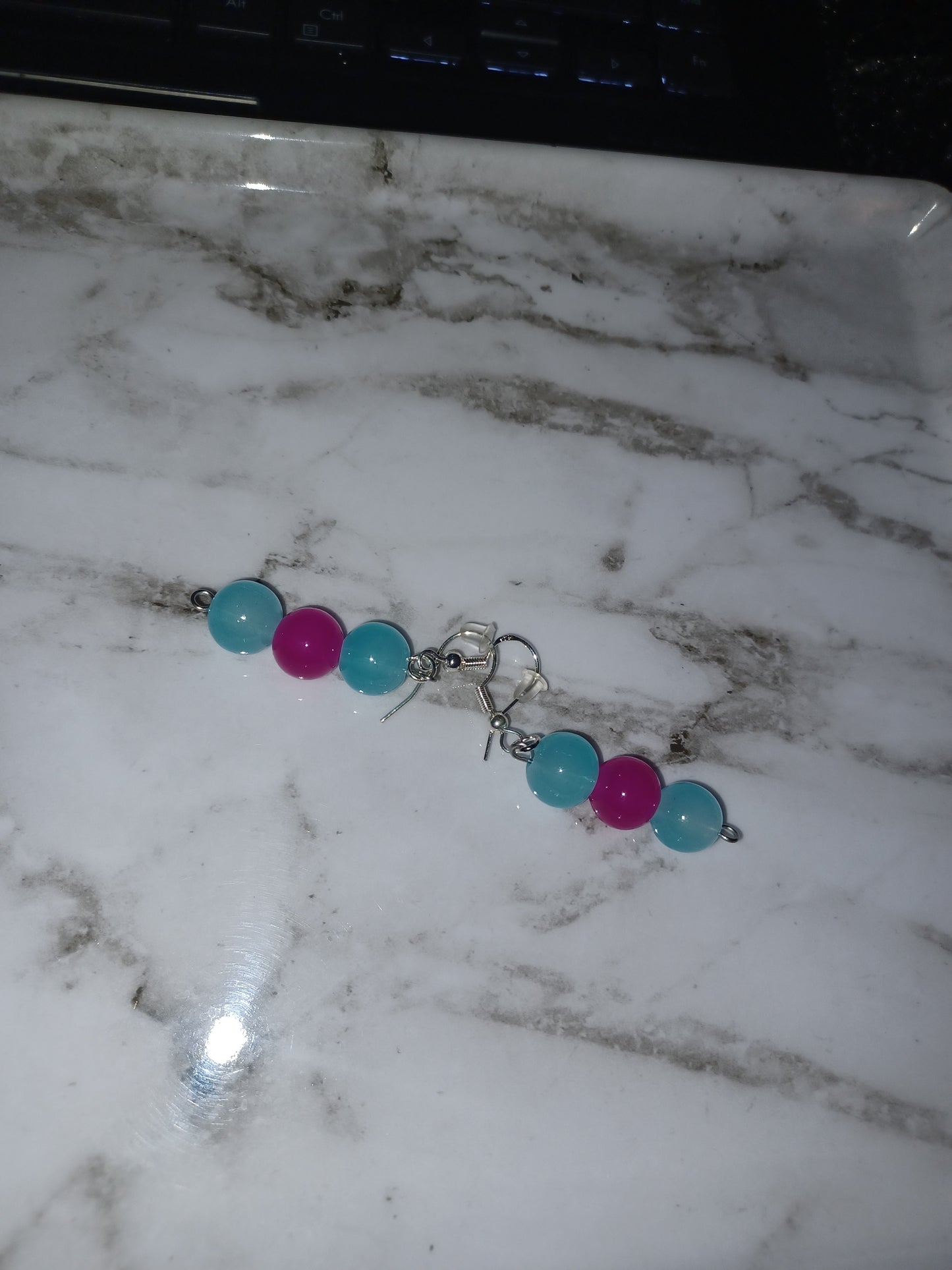 Glass Hot Pink & Blue Earrings