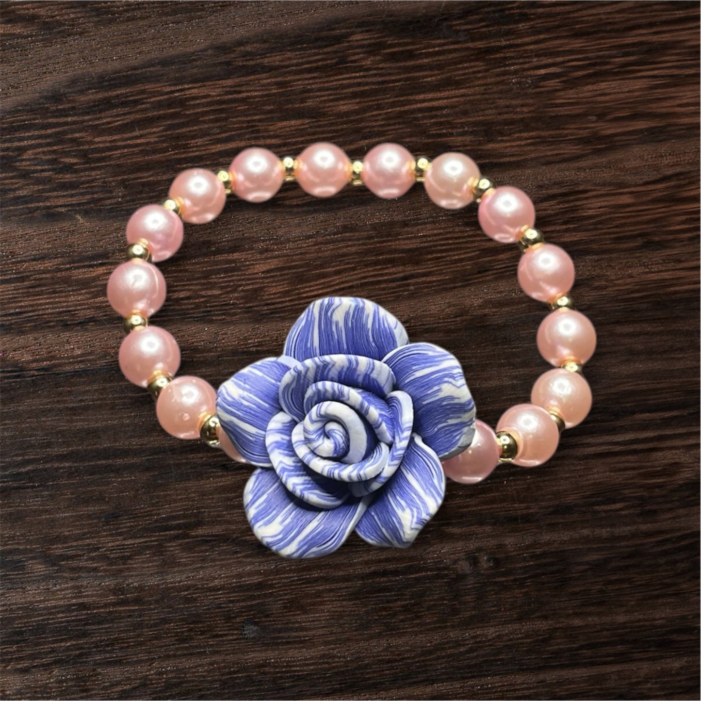 Blue & White Rose Bracelet