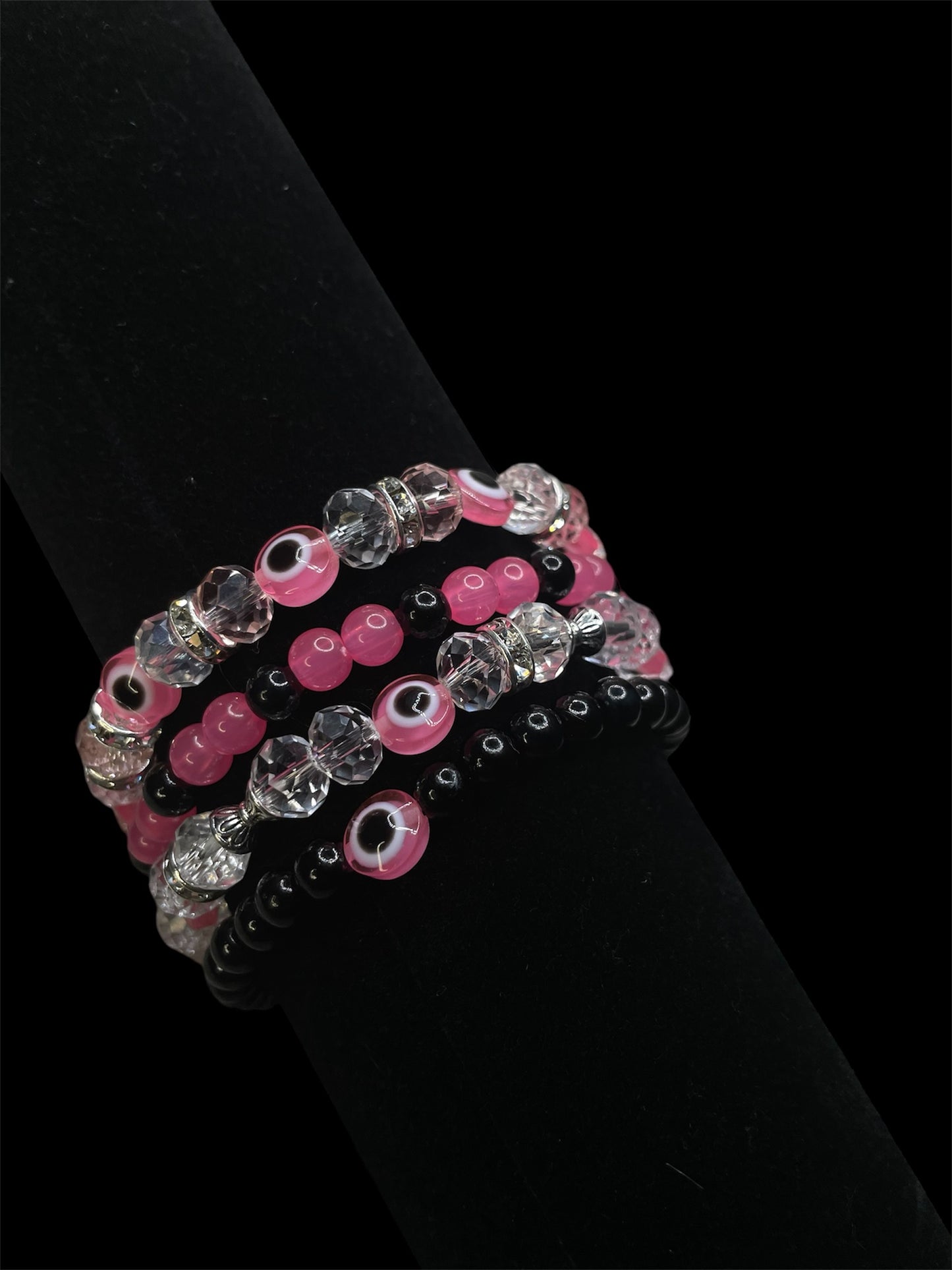 Pink and Black Evil Eye Bracelet