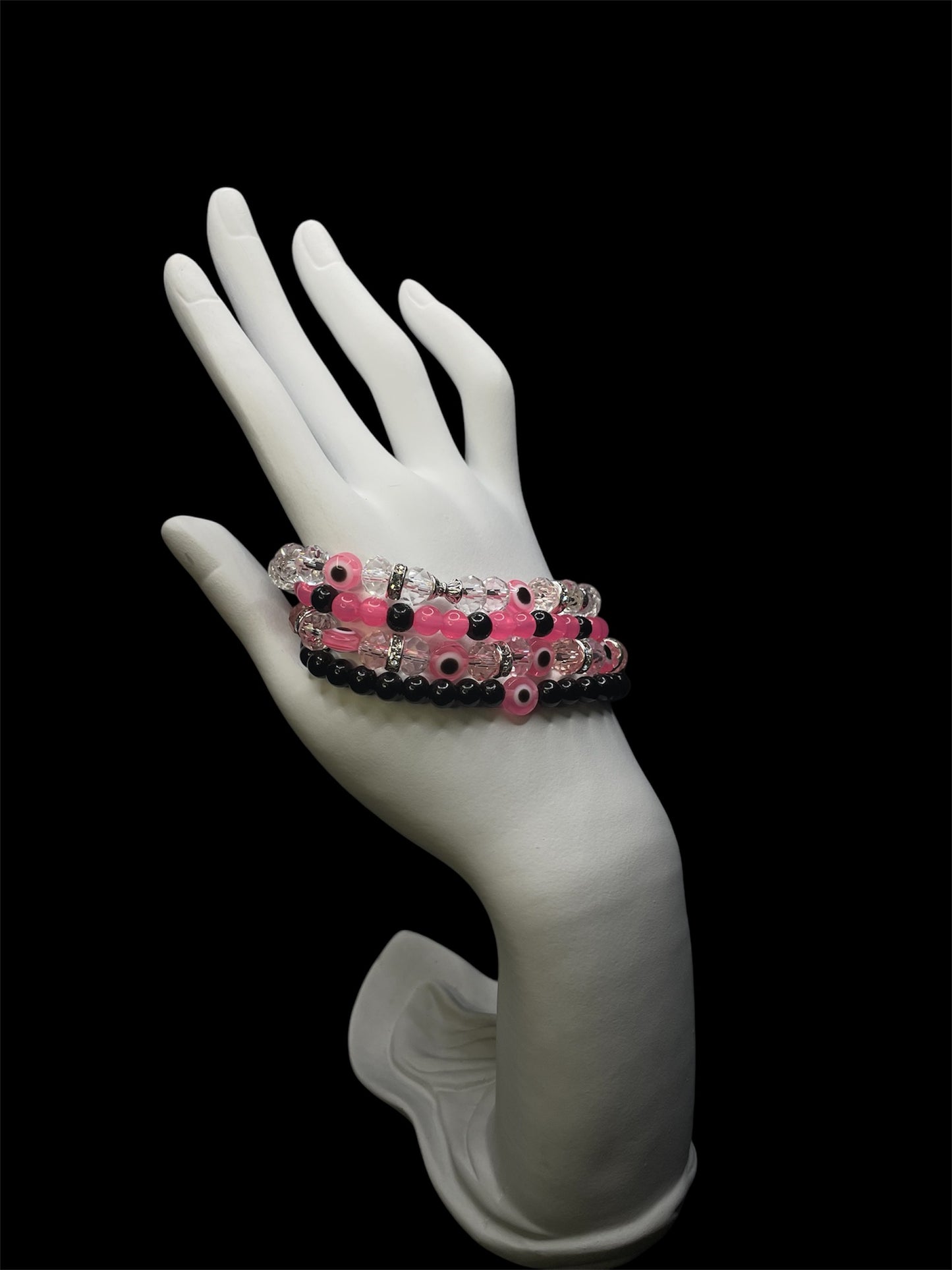 Pink and Black Evil Eye Bracelet