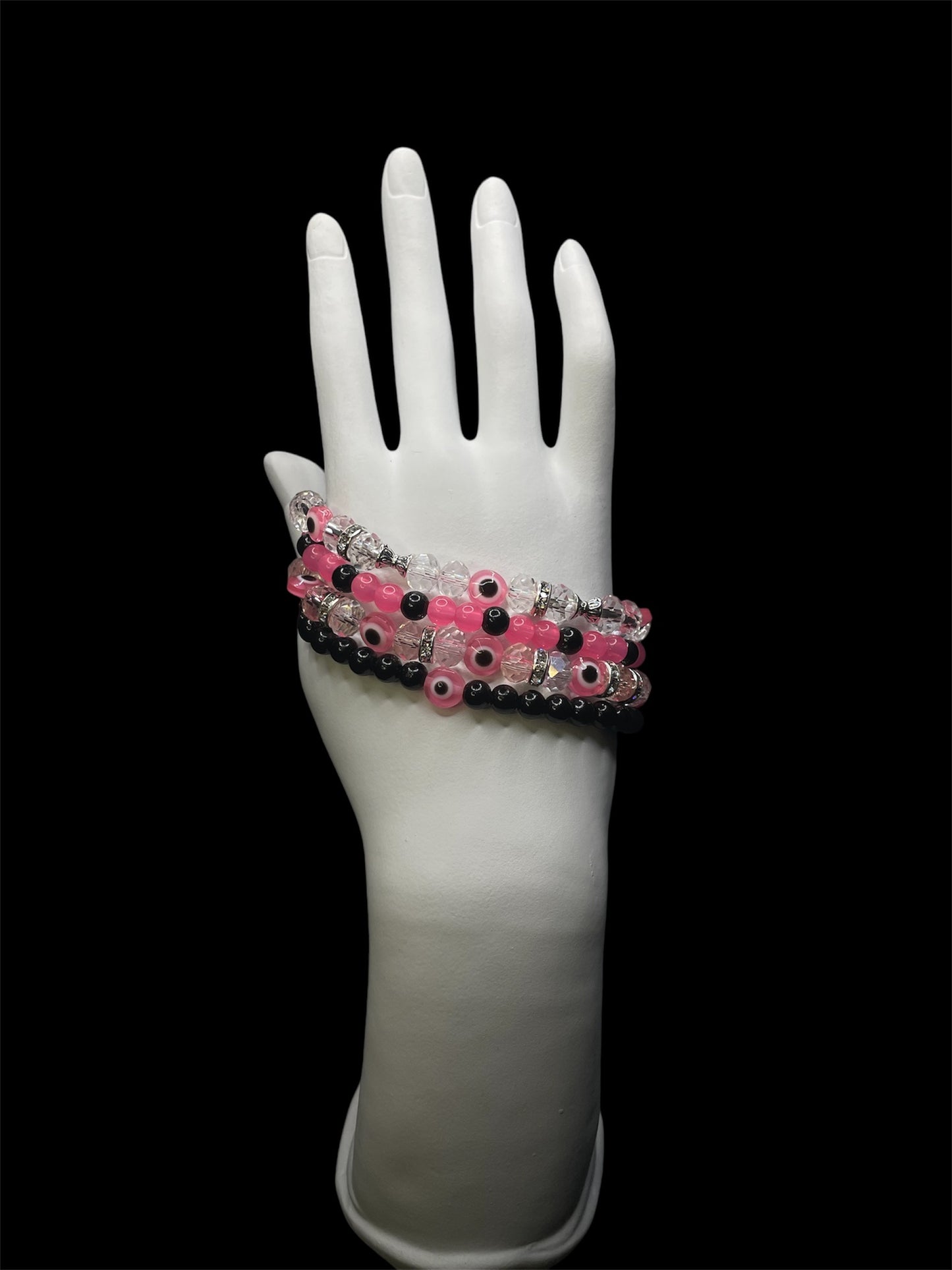 Pink and Black Evil Eye Bracelet