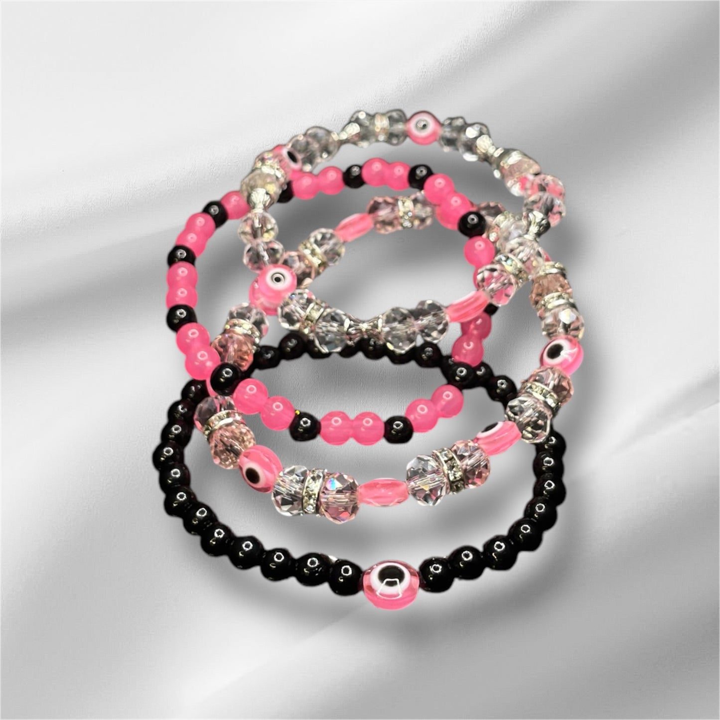 Pink and Black Evil Eye Bracelet