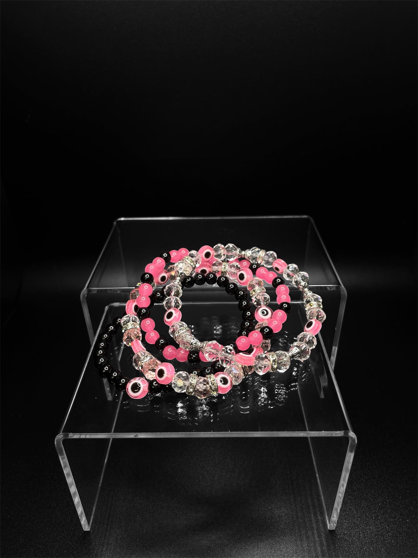 Pink and Black Evil Eye Bracelet