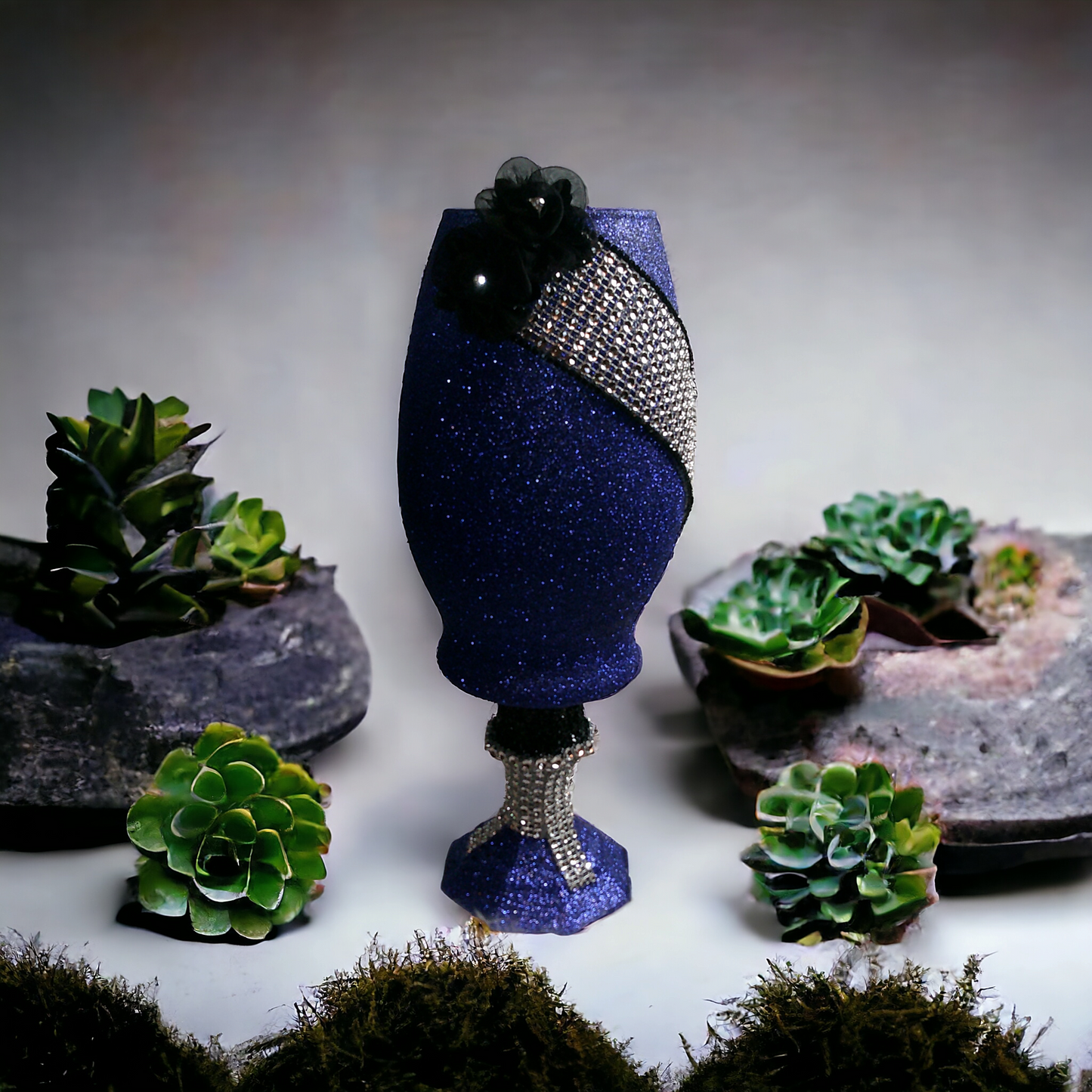 Blue, Black, Silver Vase