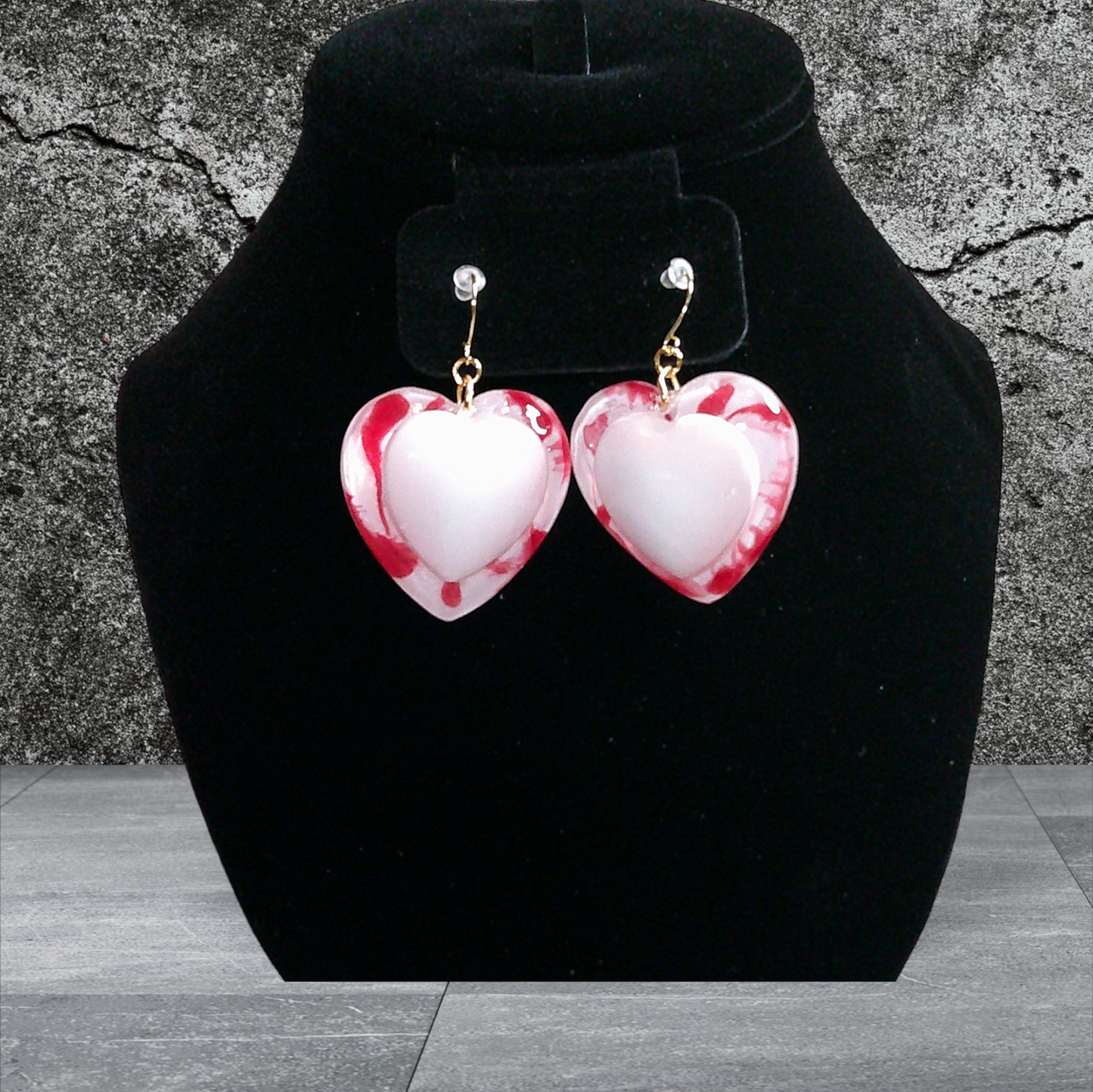 Red & White Earrings w/heart