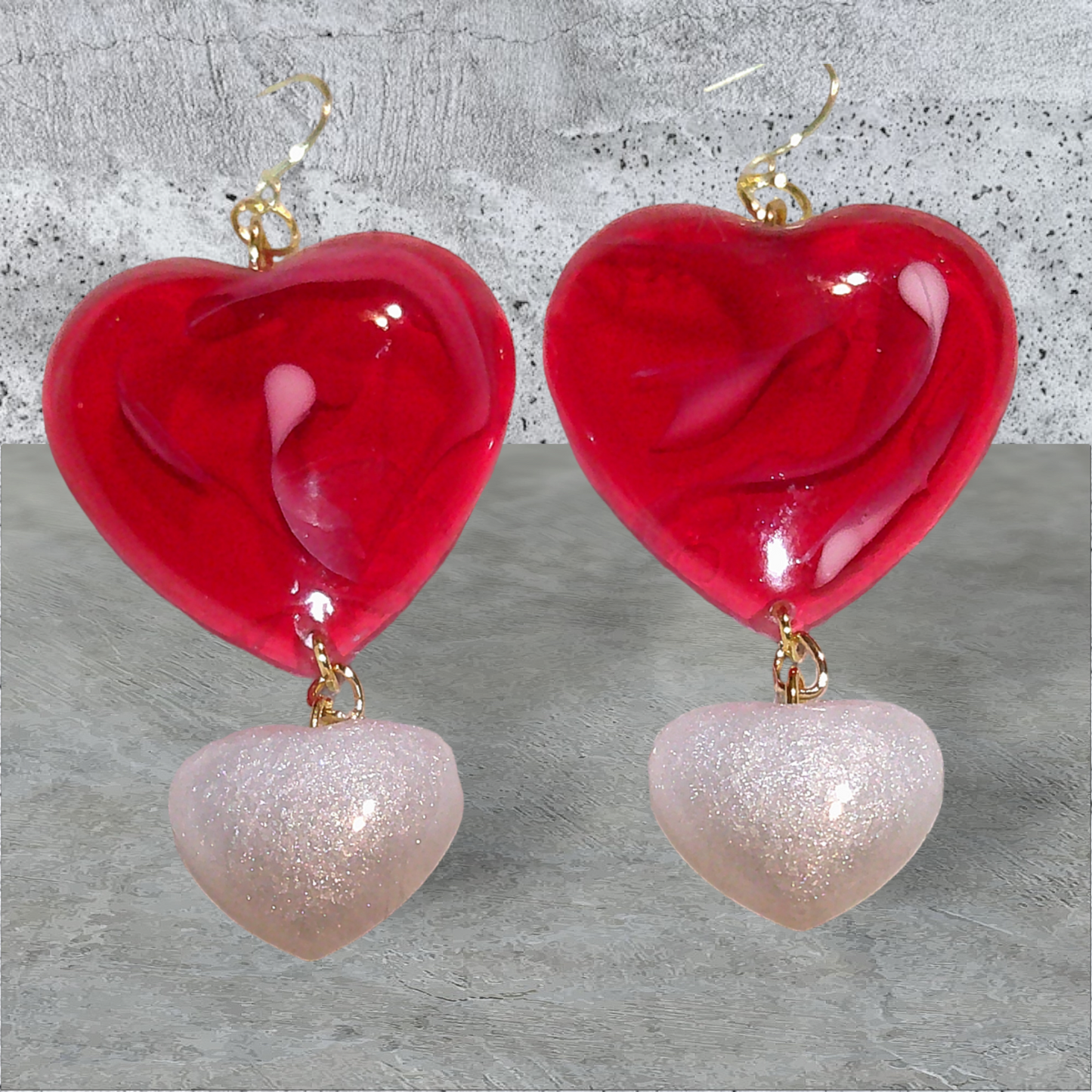 Painted 3D w/White Heart Earrings