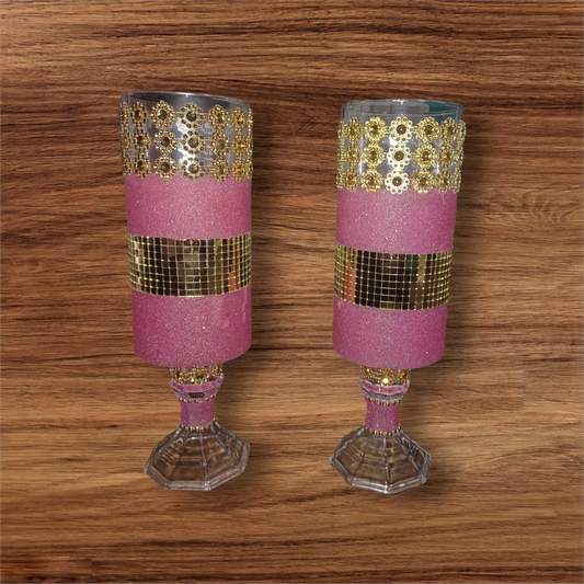 Pink and Gold Glass Vase Set