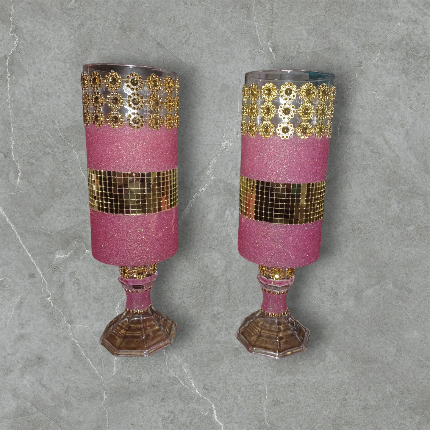 Pink and Gold Glass Vase Set