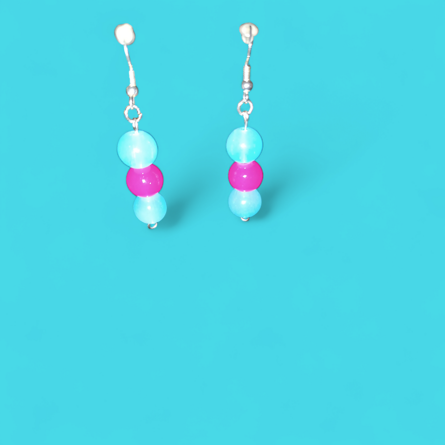 Glass Hot Pink & Blue Earrings