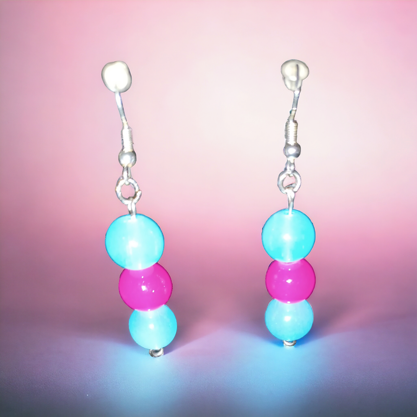 Glass Hot Pink & Blue Earrings