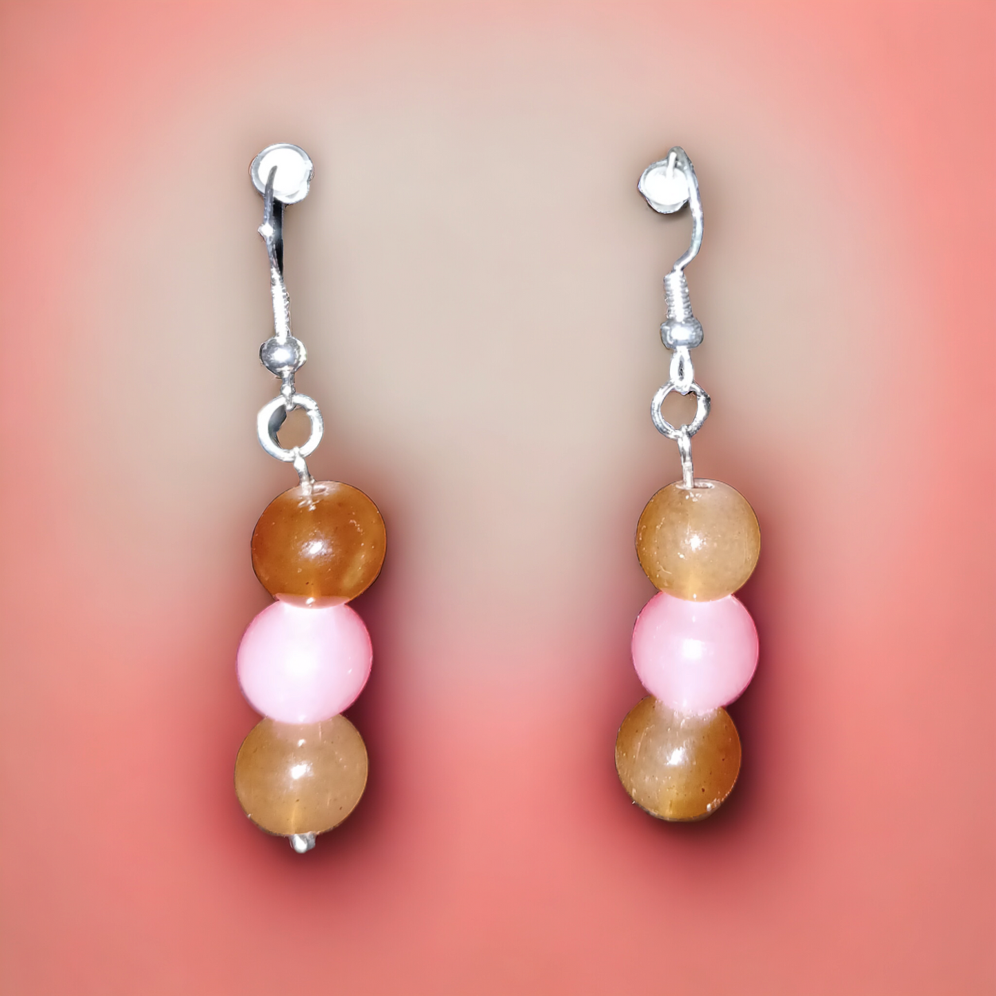 Glass Brown & Pink Beaded Earrings