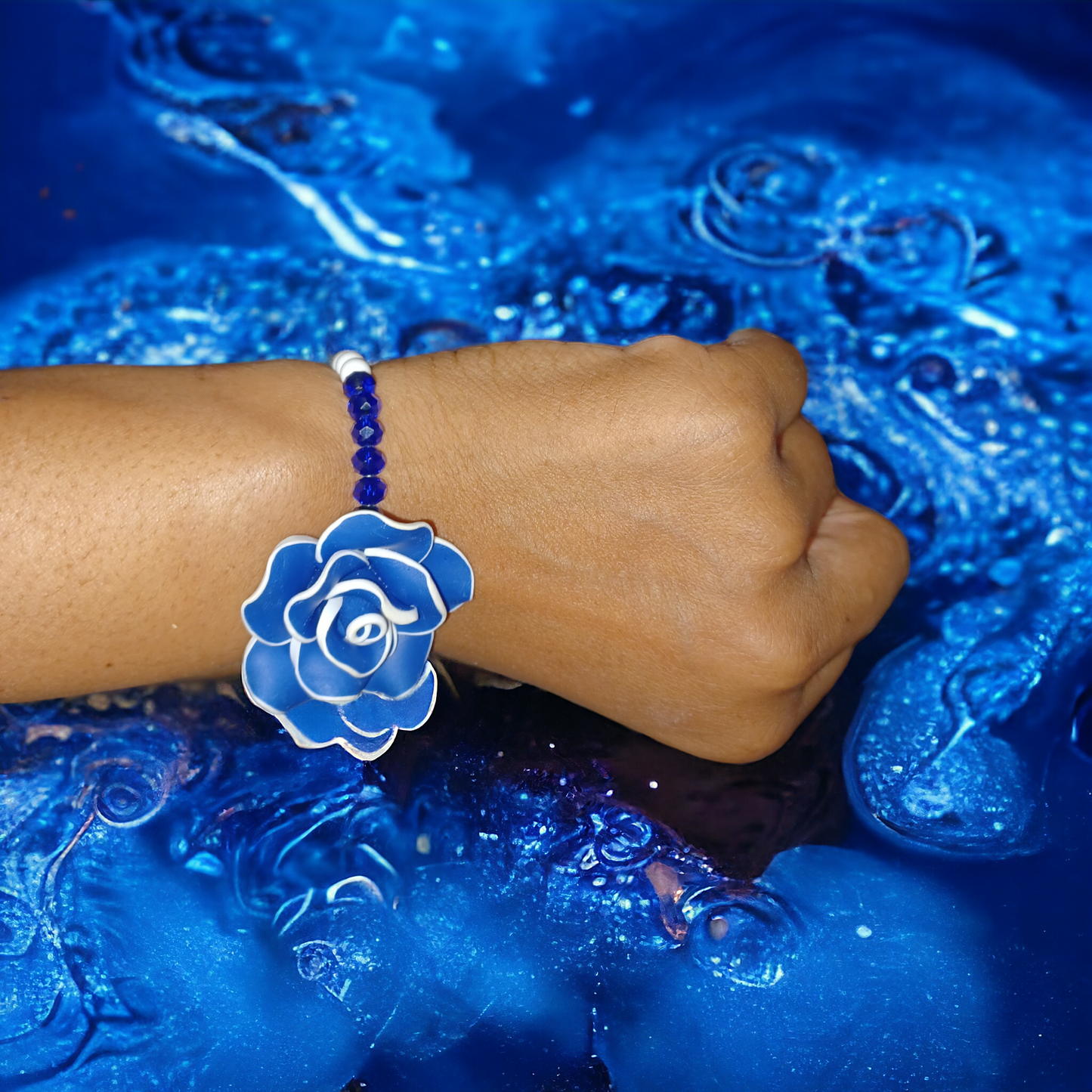 Blue & White Rose Bracelet