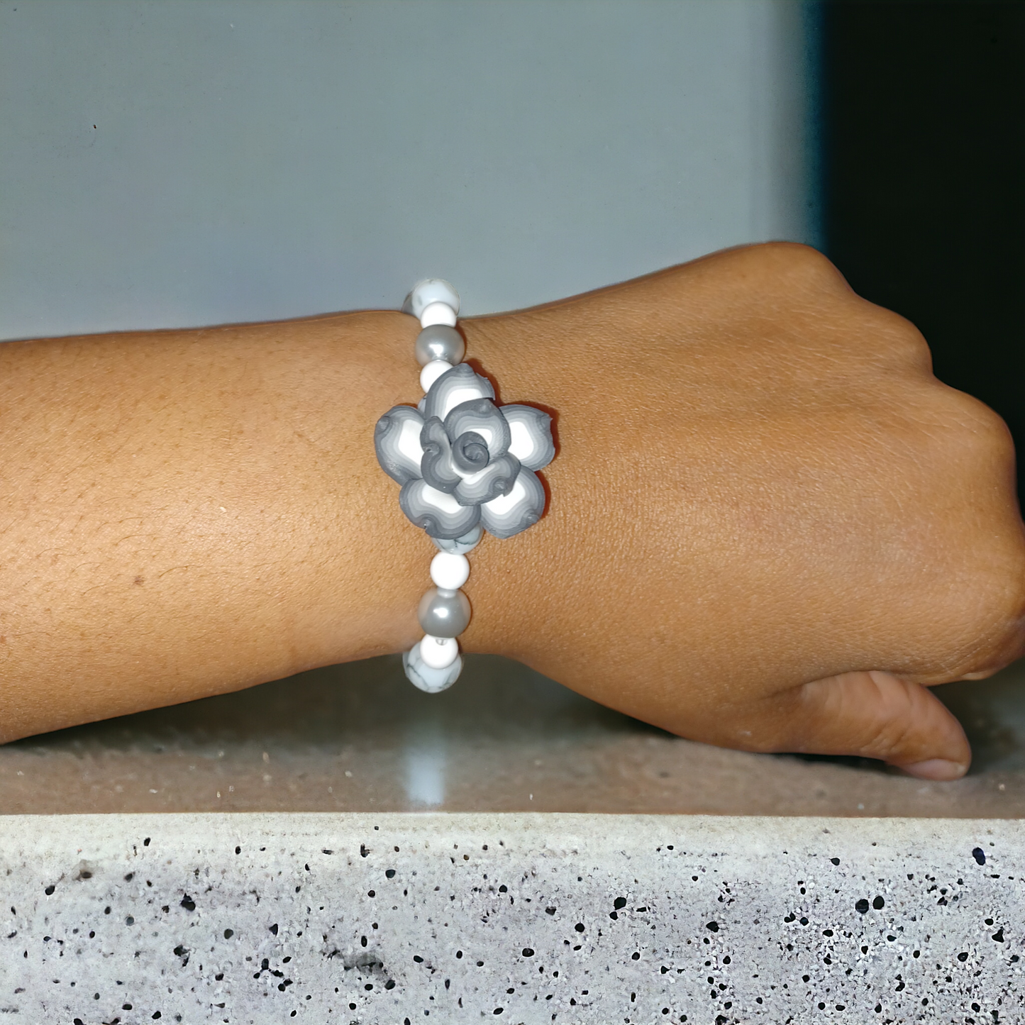 Gray & White Rose Bracelet