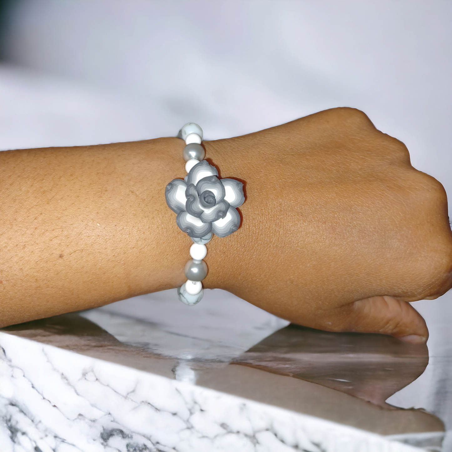 Gray & White Rose Bracelet