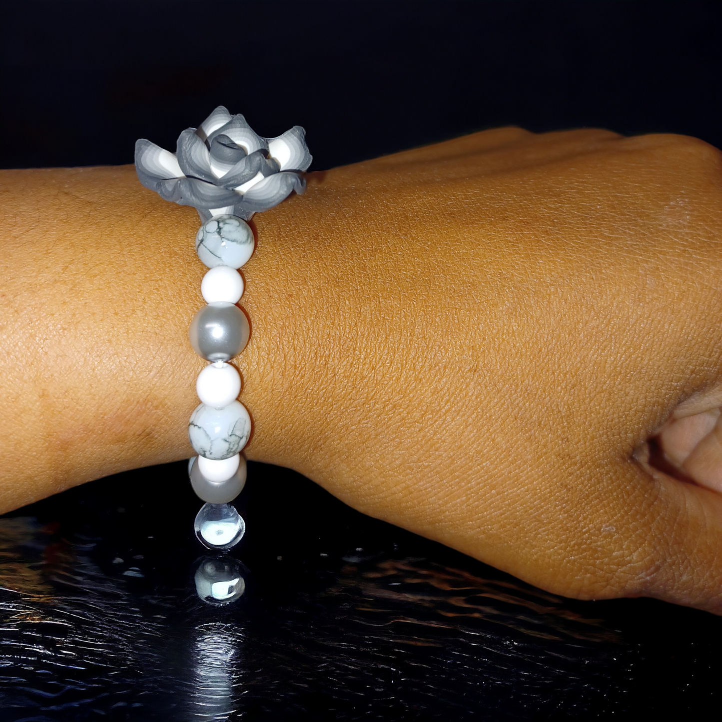 Gray & White Rose Bracelet