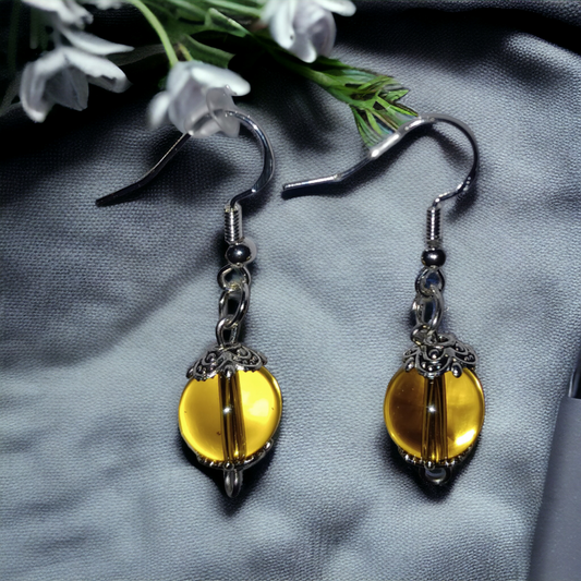 Clear Yellow Glass Bead Earrings