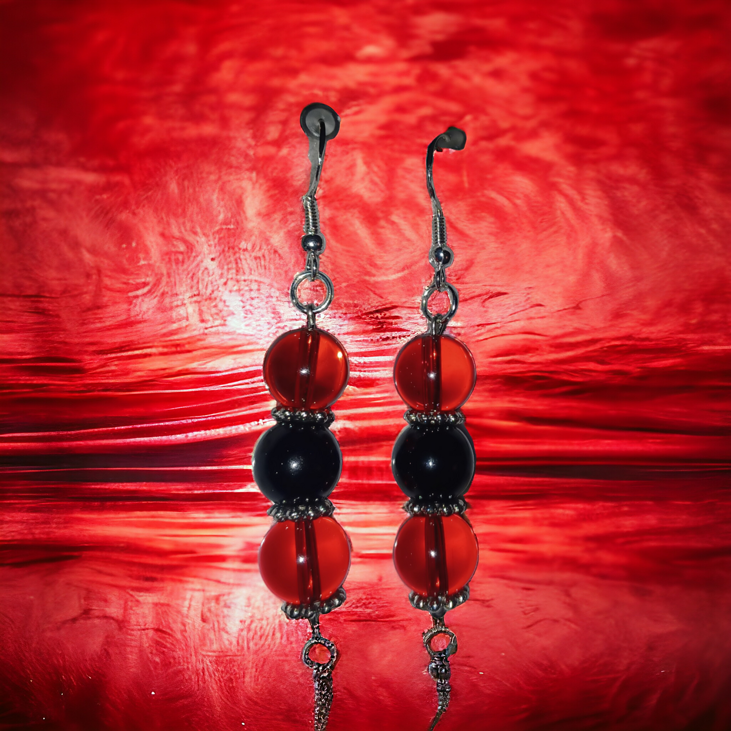 Black & Red Glass Earrings