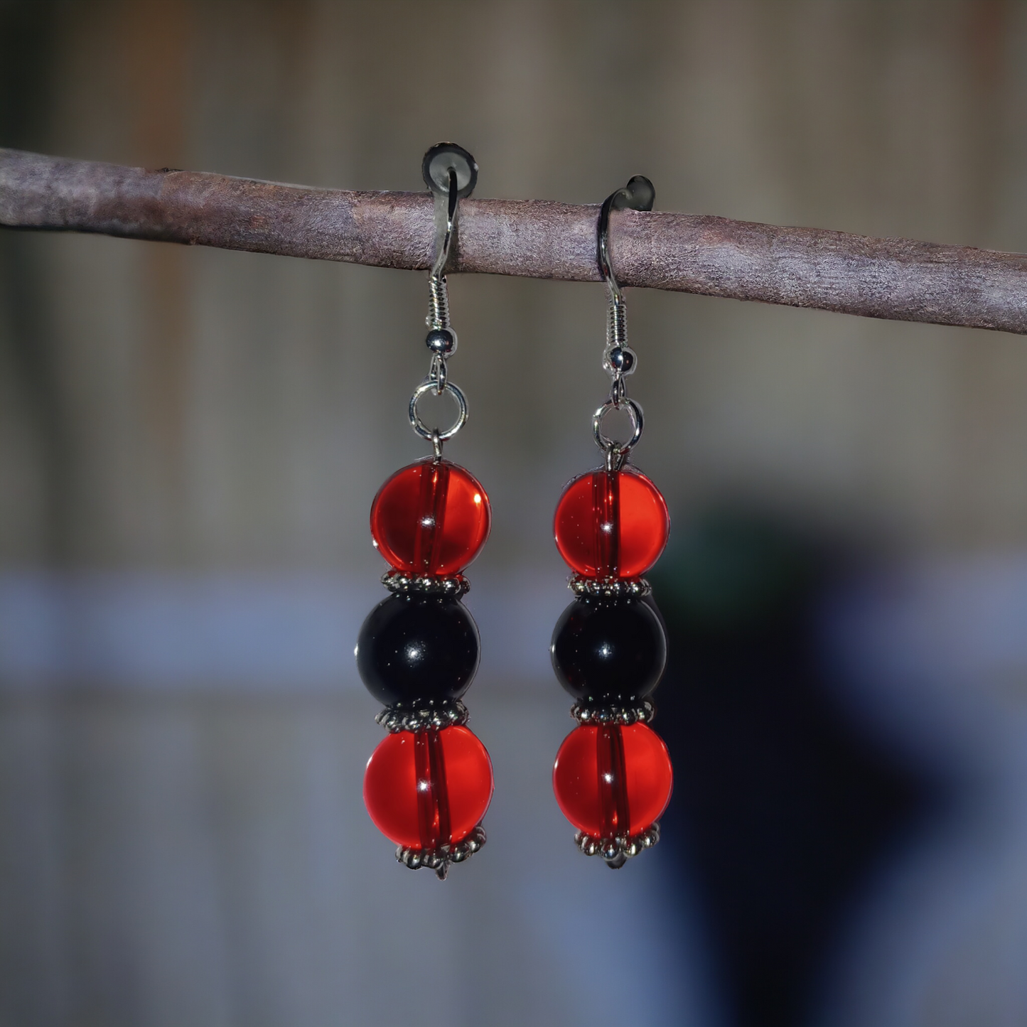 Black & Red Glass Earrings